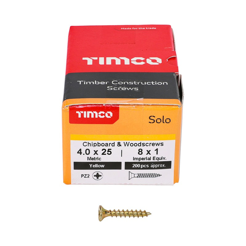 200 x TIMCO Solo Countersunk Gold Woodscrews - 4.0 x 25