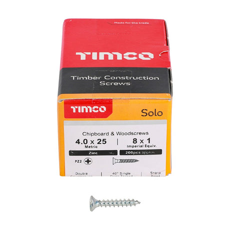 200 x TIMCO Solo Countersunk Silver Woodscrews - 4.0 x 25