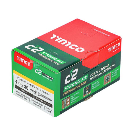 200 x TIMCO C2 Strong-Fix Multi-Purpose Premium Countersunk Gold Woodscrews - 4.0 x 30