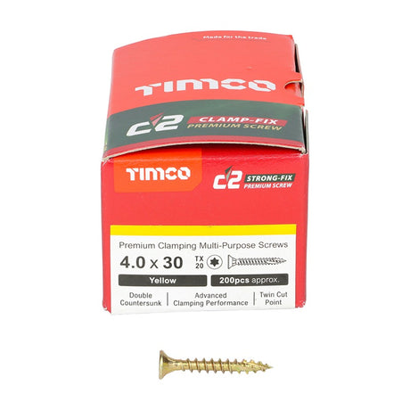 200 x TIMCO C2 Clamp-Fix Multi-Purpose Premium Countersunk Gold Woodscrews - 4.0 x 30