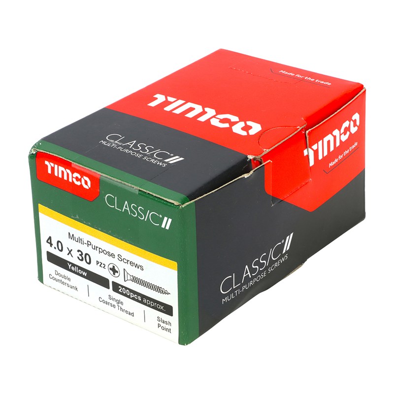 200 x TIMCO Classic Multi-Purpose Countersunk Gold Woodscrews - 4.0 x 30