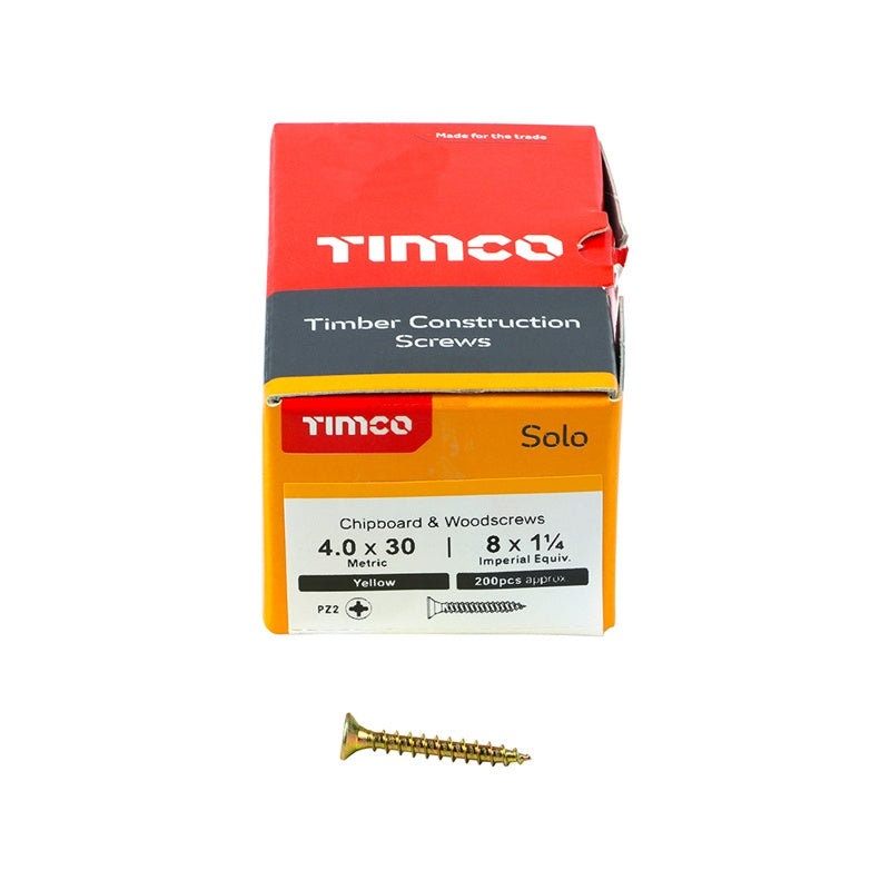 200 x TIMCO Solo Countersunk Gold Woodscrews - 4.0 x 30