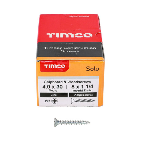 200 x TIMCO Solo Countersunk Silver Woodscrews - 4.0 x 30