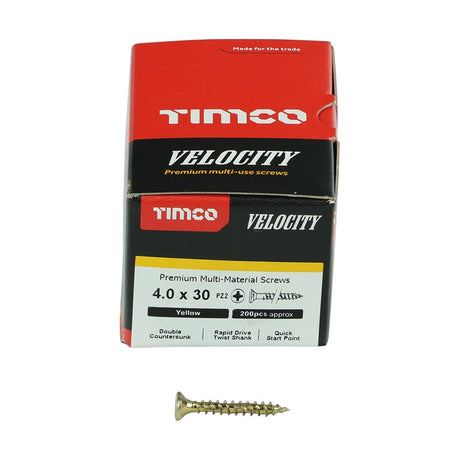 200 x TIMCO Velocity Premium Multi-Use Countersunk Gold Woodscrews - 4.0 x 30