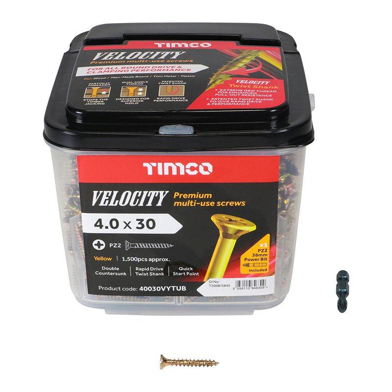 1500 x TIMCO Velocity Premium Multi-Use Countersunk Gold Woodscrews - 4.0 x 30