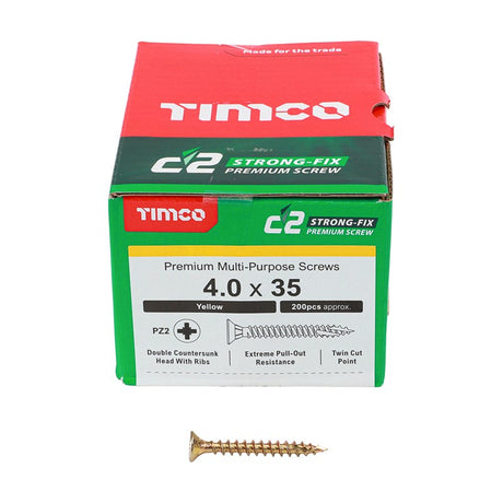 200 x TIMCO C2 Strong-Fix Multi-Purpose Premium Countersunk Gold Woodscrews - 4.0 x 35