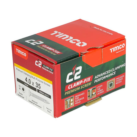 200 x TIMCO C2 Clamp-Fix Multi-Purpose Premium Countersunk Gold Woodscrews - 4.0 x 35