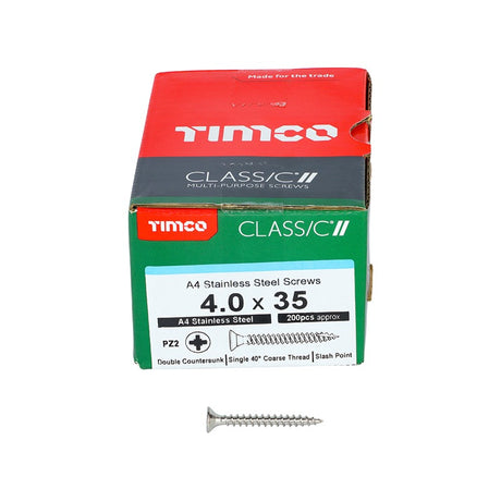 200 x TIMCO Classic Multi-Purpose Countersunk A4 Stainless Steel Woodcrews - 4.0 x 35