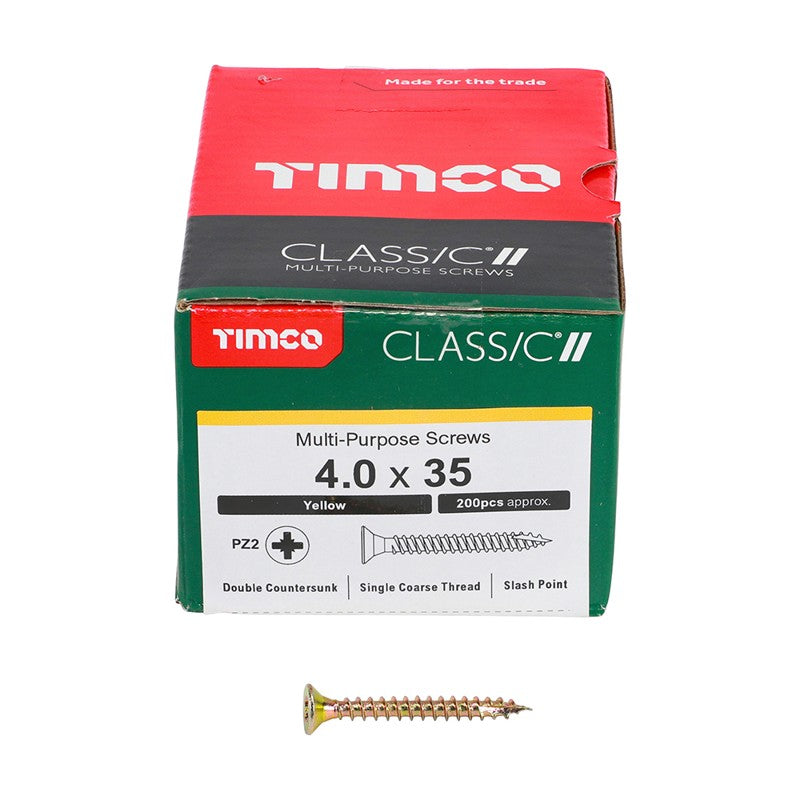 200 x TIMCO Classic Multi-Purpose Countersunk Gold Woodscrews - 4.0 x 35