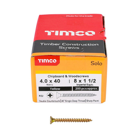 200 x TIMCO Solo Countersunk Gold Woodscrews - 4.0 x 40