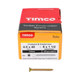200 x TIMCO Solo Countersunk Gold Woodscrews - 4.0 x 40