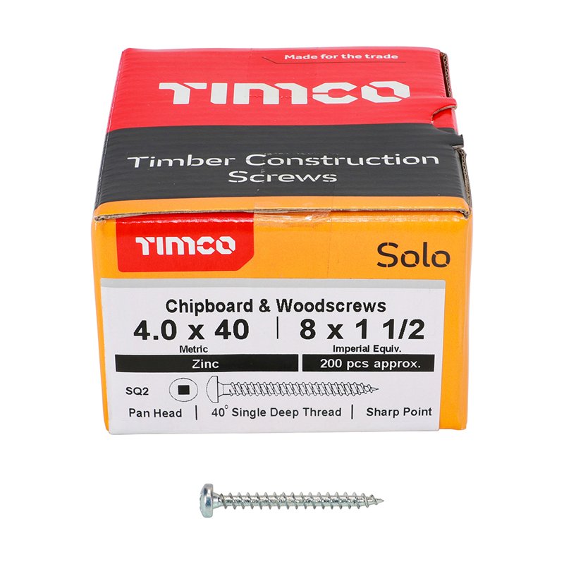 200 x TIMCO Solo Pan Head Silver Woodscrews - 4.0 x 40