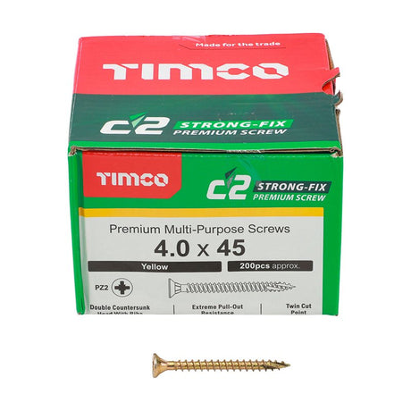 200 x TIMCO C2 Strong-Fix Multi-Purpose Premium Countersunk Gold Woodscrews - 4.0 x 45