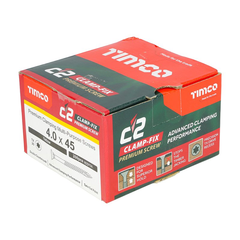 200 x TIMCO C2 Clamp-Fix Multi-Purpose Premium Countersunk Gold Woodscrews - 4.0 x 45