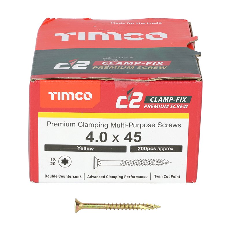 200 x TIMCO C2 Clamp-Fix Multi-Purpose Premium Countersunk Gold Woodscrews - 4.0 x 45