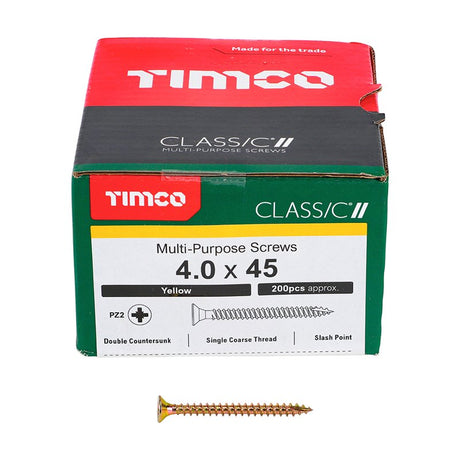 200 x TIMCO Classic Multi-Purpose Countersunk Gold Woodscrews - 4.0 x 45