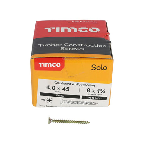 200 x TIMCO Solo Countersunk Gold Woodscrews - 4.0 x 45