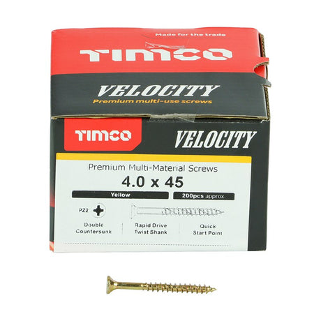 200 x TIMCO Velocity Premium Multi-Use Countersunk Gold Woodscrews - 4.0 x 45