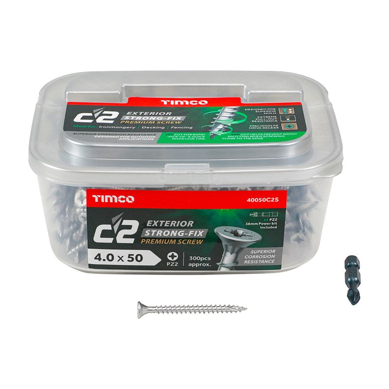 300 x TIMCO C2 Exterior Multi-Purpose Premium Countersunk Silver Woodscrews - 4.0 x 50