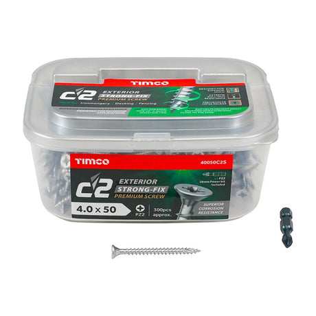 300 x TIMCO C2 Exterior Multi-Purpose Premium Countersunk Silver Woodscrews - 4.0 x 50