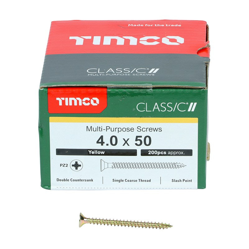 200 x TIMCO Classic Multi-Purpose Countersunk Gold Woodscrews - 4.0 x 50