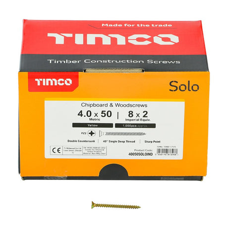 1000 x TIMCO Solo Countersunk Gold Woodscrews - 4.0 x 50