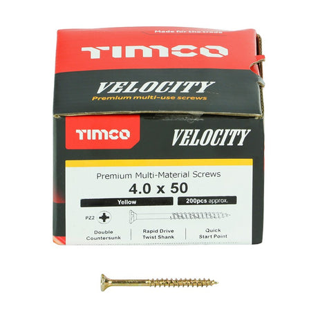 200 x TIMCO Velocity Premium Multi-Use Countersunk Gold Woodscrews - 4.0 x 50