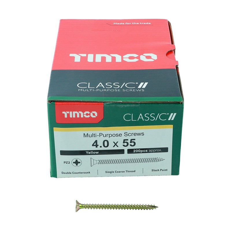 200 x TIMCO Classic Multi-Purpose Countersunk Gold Woodscrews - 4.0 x 55