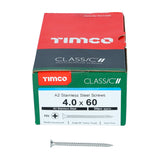 200 x TIMCO Classic Multi-Purpose Countersunk A2 Stainless Steel Woodcrews - 4.0 x 60