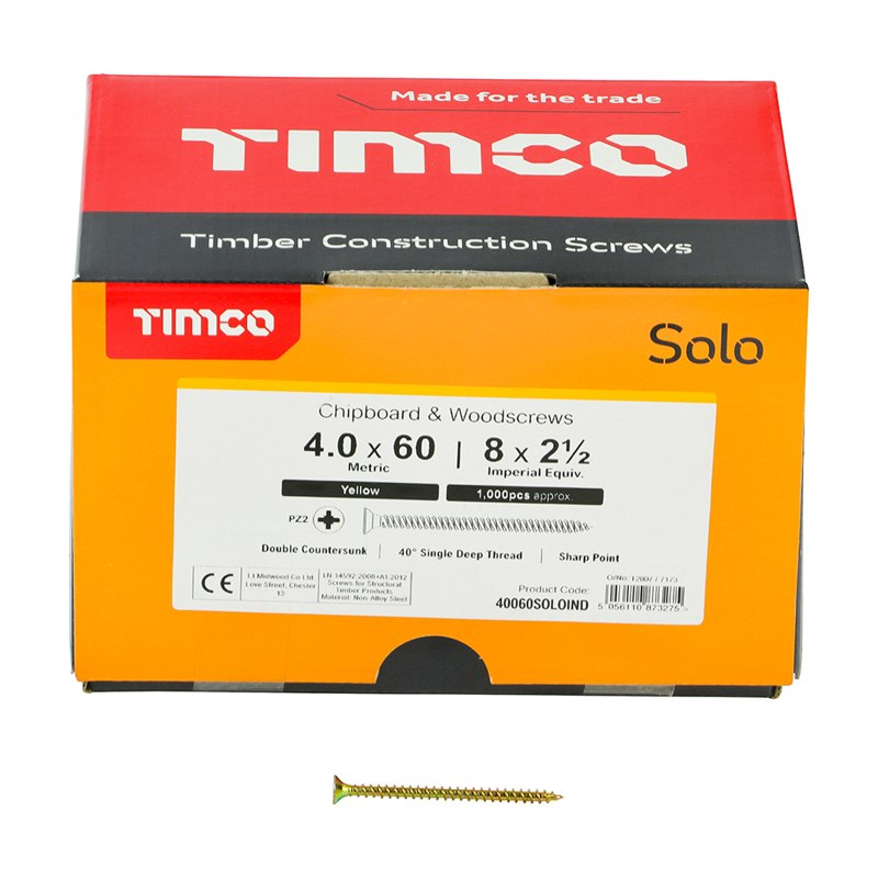 1000 x TIMCO Solo Countersunk Gold Woodscrews - 4.0 x 60