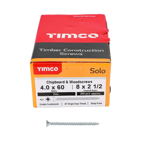 200 x TIMCO Solo Countersunk Silver Woodscrews - 4.0 x 60