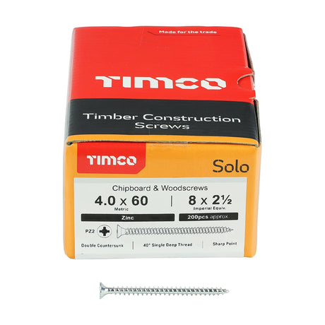 200 x TIMCO Solo Countersunk Silver Woodscrews - 4.0 x 60
