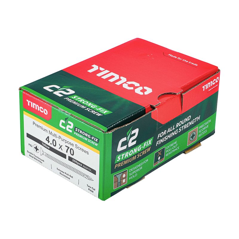 200 x TIMCO C2 Strong-Fix Multi-Purpose Premium Countersunk Gold Woodscrews - 4.0 x 70