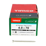 200 x TIMCO Classic Multi-Purpose Countersunk A4 Stainless Steel Woodcrews - 4.0 x 70