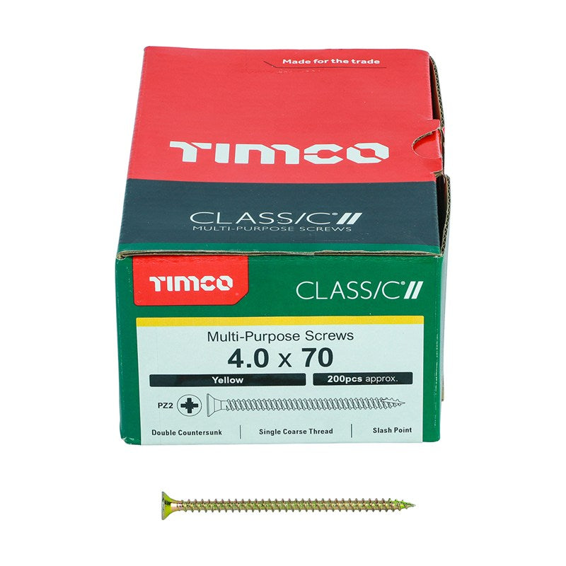 200 x TIMCO Classic Multi-Purpose Countersunk Gold Woodscrews - 4.0 x 70