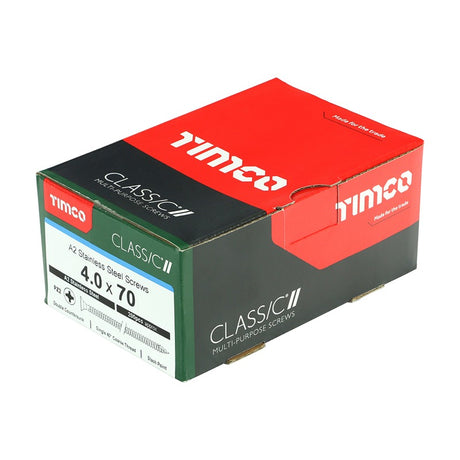 200 x TIMCO Classic Multi-Purpose Countersunk A2 Stainless Steel Woodcrews - 4.0 x 70