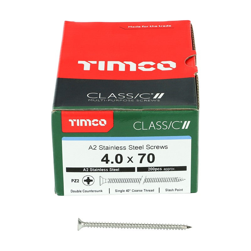 200 x TIMCO Classic Multi-Purpose Countersunk A2 Stainless Steel Woodcrews - 4.0 x 70