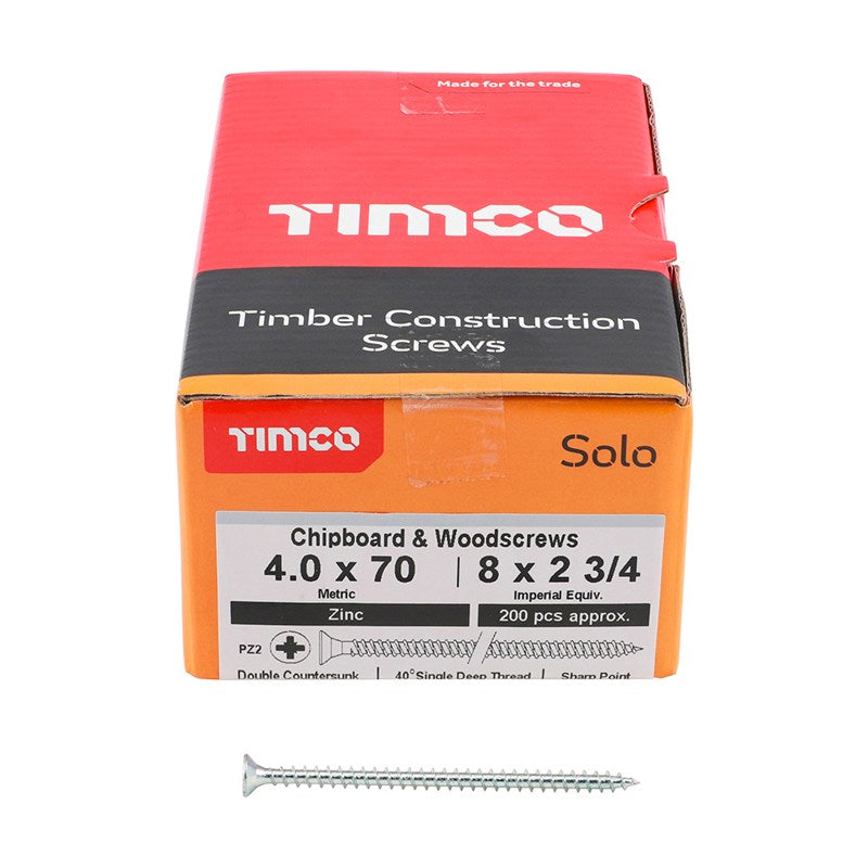 200 x TIMCO Solo Countersunk Silver Woodscrews - 4.0 x 70