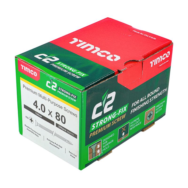 200 x TIMCO C2 Strong-Fix Multi-Purpose Premium Countersunk Gold Woodscrews - 4.0 x 80