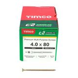 200 x TIMCO C2 Strong-Fix Multi-Purpose Premium Countersunk Gold Woodscrews - 4.0 x 80