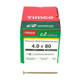 200 x TIMCO C2 Strong-Fix Multi-Purpose Premium Countersunk Gold Woodscrews - 4.0 x 80