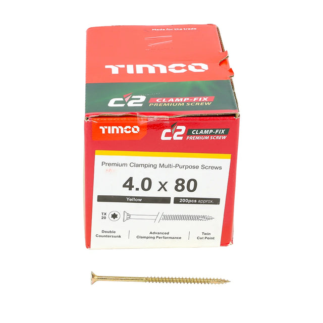 200 x TIMCO C2 Clamp-Fix Multi-Purpose Premium Countersunk Gold Woodscrews - 4.0 x 80
