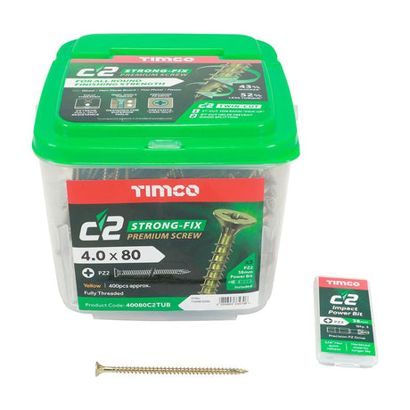 400 x TIMCO C2 Strong-Fix Multi-Purpose Premium Countersunk Gold Woodscrews - 4.0 x 80