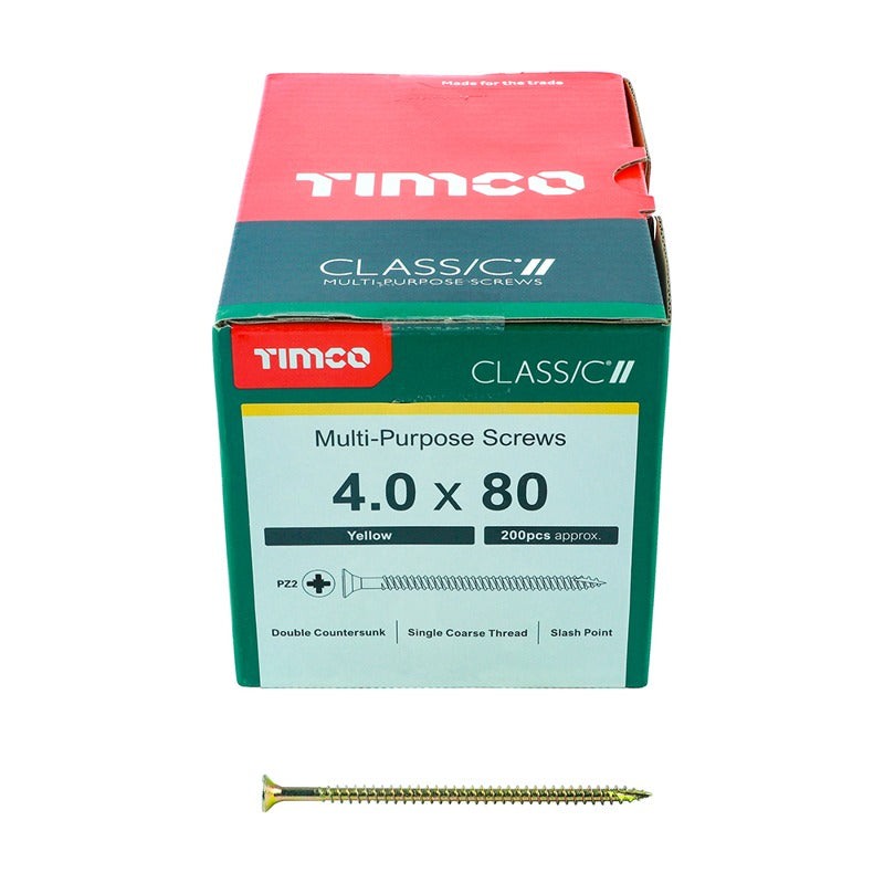 200 x TIMCO Classic Multi-Purpose Countersunk Gold Woodscrews - 4.0 x 80