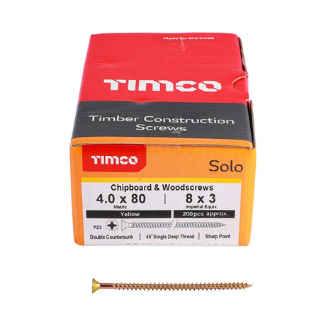 200 x TIMCO Solo Countersunk Gold Woodscrews - 4.0 x 80