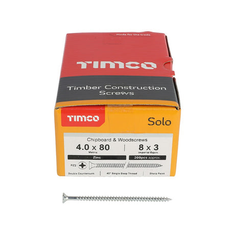 200 x TIMCO Solo Countersunk Silver Woodscrews - 4.0 x 80