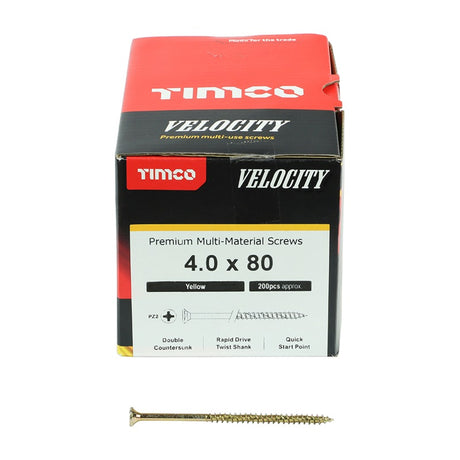 200 x TIMCO Velocity Premium Multi-Use Countersunk Gold Woodscrews - 4.0 x 80