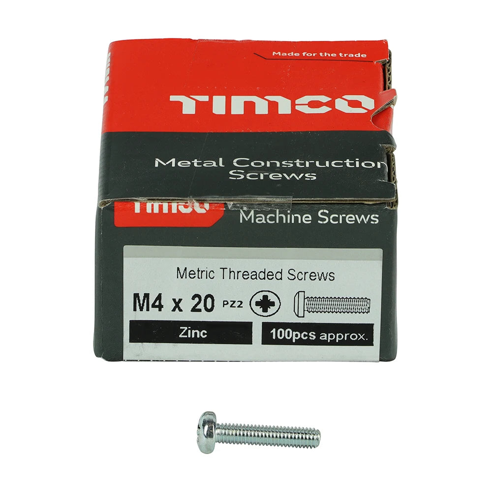 100 x TIMCO Machine Pan Head Silver Screws - M4 x 20 – Wood Furnishings