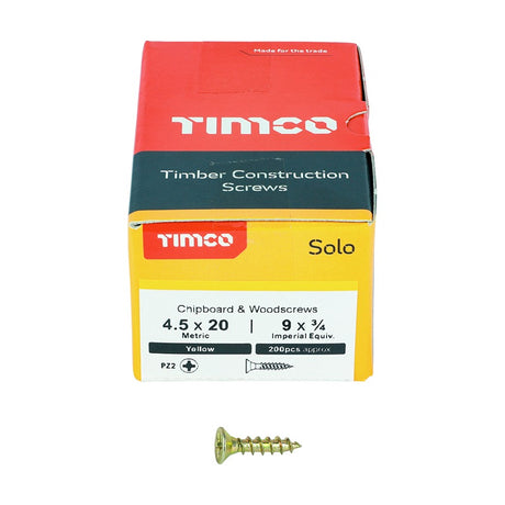 200 x TIMCO Solo Countersunk Gold Woodscrews - 4.5 x 20