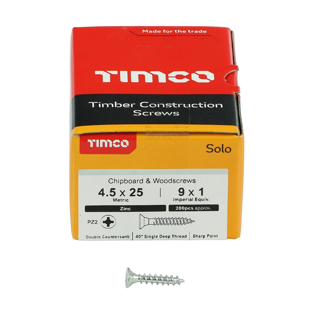 200 x TIMCO Solo Countersunk Silver Woodscrews - 4.5 x 25